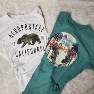 Aeropostale Camo Bear & Green Hollywood California Tee Bundle, M